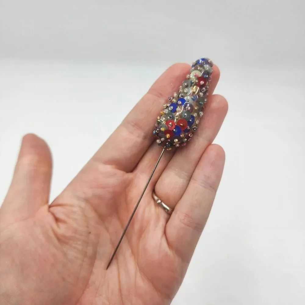 Vintage Large Hat Pin Christmas Costume Sequin Hat Pin Colorful Sequins Cone